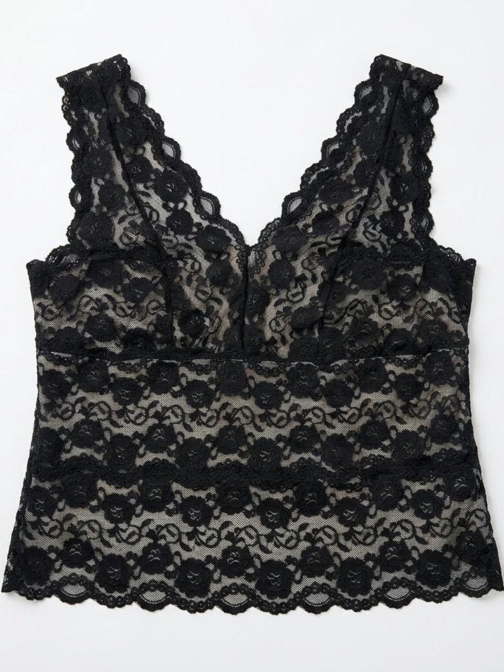 George Black Floral Lace Overlay V-Neck Tank Top Lined Plus Size 16W